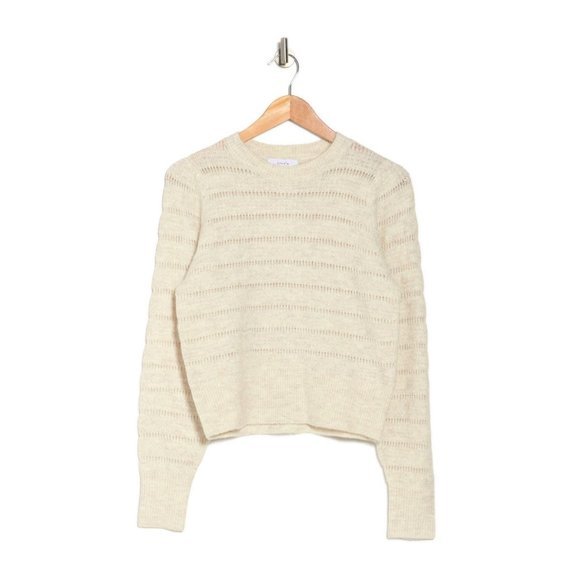 ELODIE Textured Crew Neck Knit Sweater in Ivory - Large - Picture 3 of 3